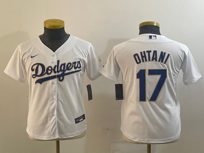 Youth Los Angeles Dodgers #17 Shohei Ohtani White/Gold Stitched Jersey